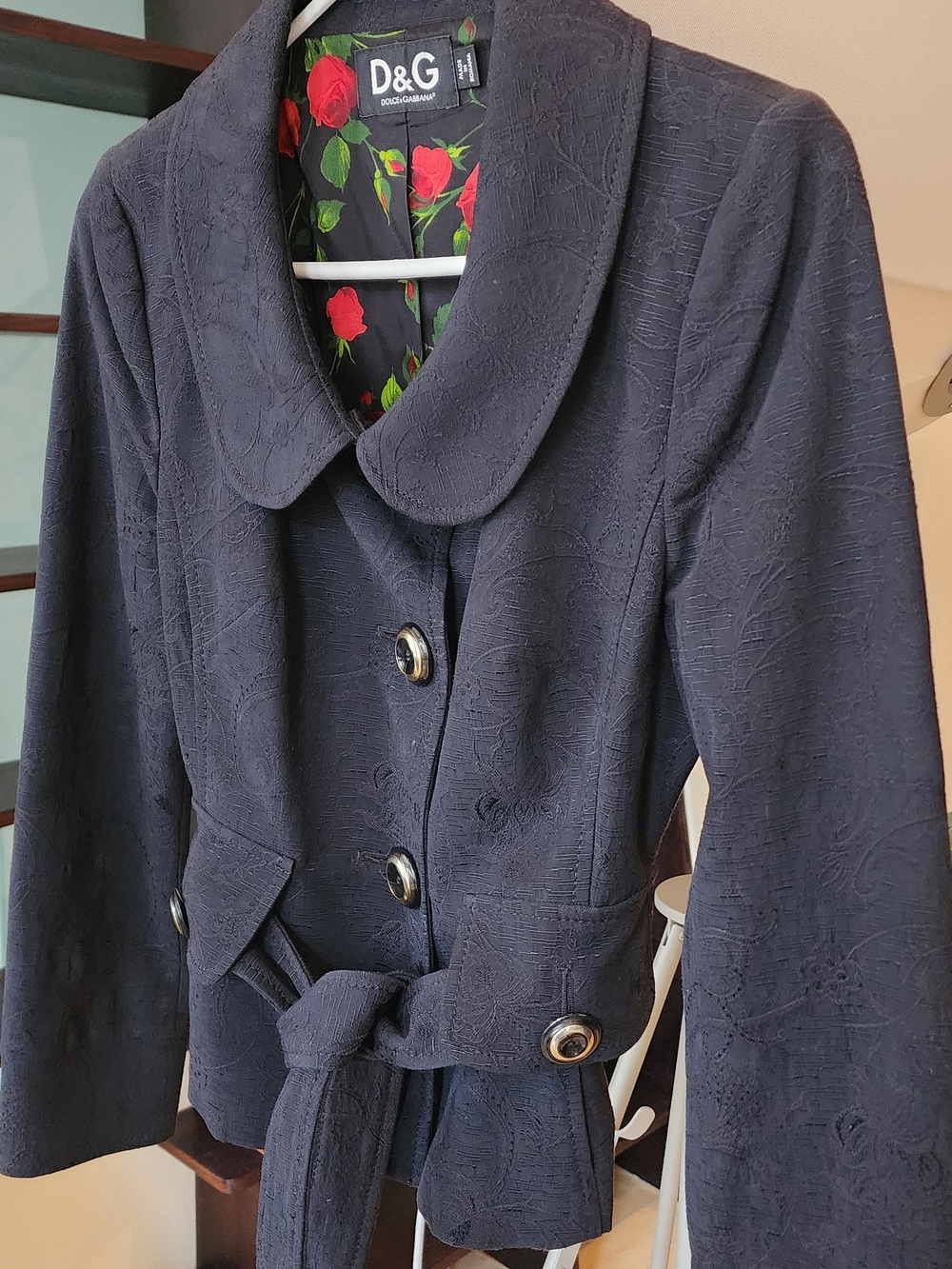 D&G Dolce & Gabbana Women's Black Textured Belted Jacket Size IT40 - Picture 2 of 9